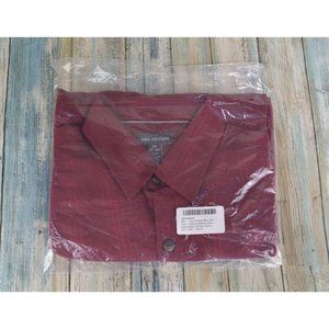 Van Heusen Air Stripe Collar Shirt Men's Size S 14 / 14.5 Button Front Red Syrah